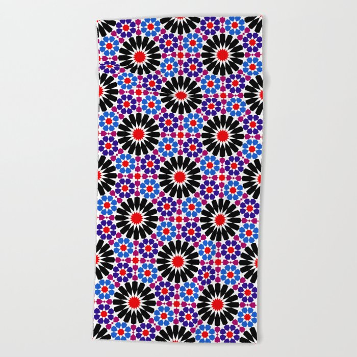 Zellige Fusion: Geometric Harmony in Andalusian Moroccan Tradition Beach Towel