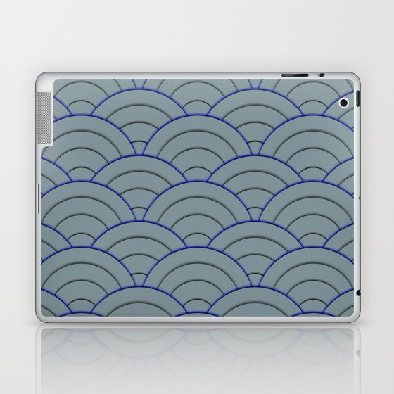 Blue Gray Green Art Deco Minimal Arch Pattern  Laptop & iPad Skin