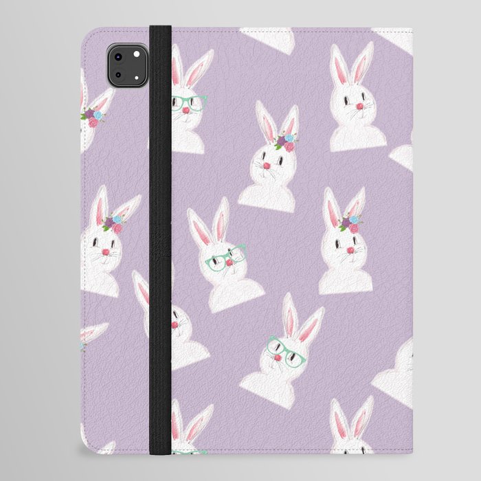 Easter Bunny With Glasses And Flowers Pattern Lavander iPad Folio Case