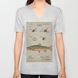 Vintage Rainbow Trout Fly Fishing Lure Patent Game Fish Identification Chart V Neck T Shirt