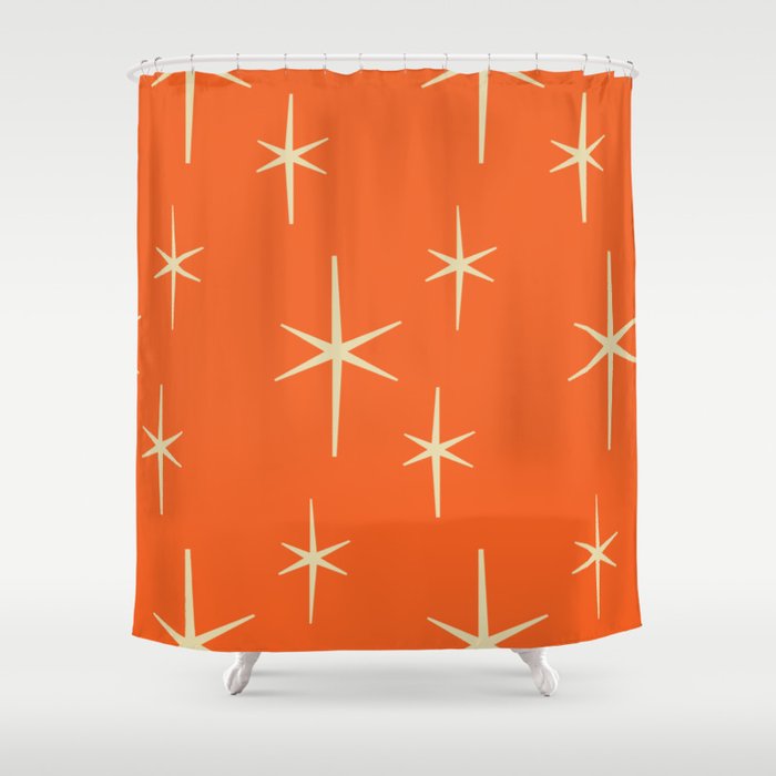 Retro Star Orange Shower Curtain