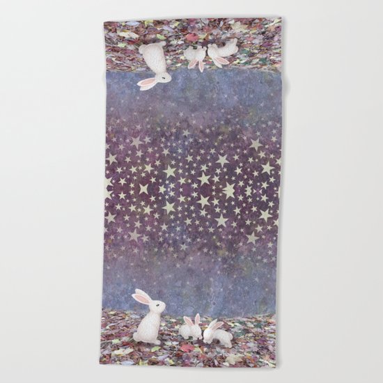 bunnies under the stars Beach Towel