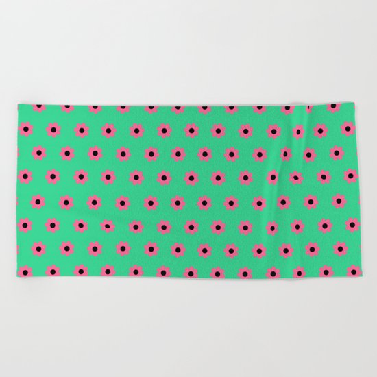 Pink Daisies on Mint Green Beach Towel