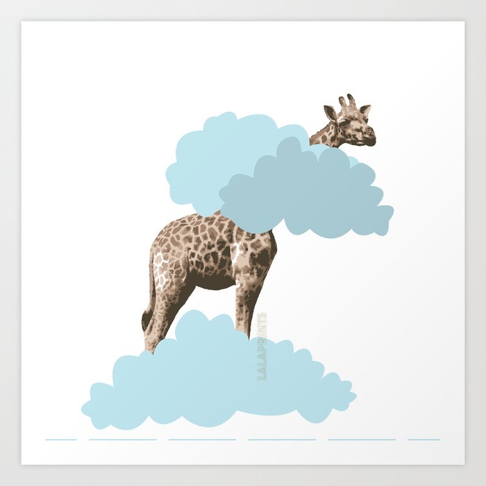 Giraff in the clouds . Joy in the clouds collection Art Print