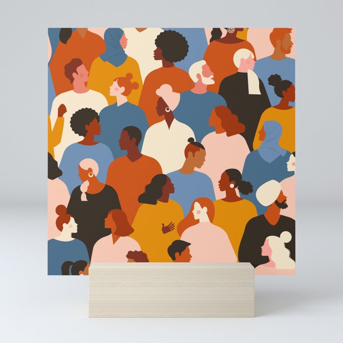 Diverse group of stylish people standing together. Mini Art Print