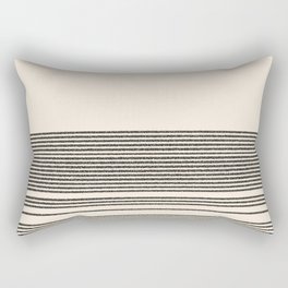 Organic Stripes - Minimalist Textured Line Pattern in Black and Almond Cream Rectangular Pillow