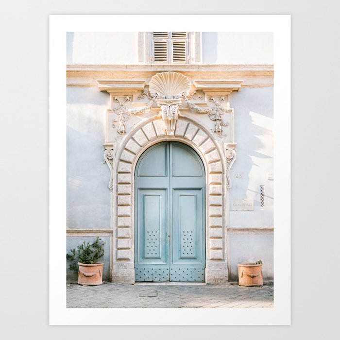 Baby blue Trastevere Rome front door | Italy pastel travel photography | Front door collection Art Print