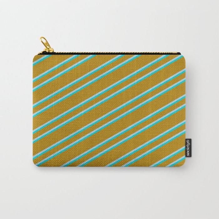 Dark Goldenrod, Light Blue, and Dark Turquoise Colored Lined/Striped Pattern Carry-All Pouch