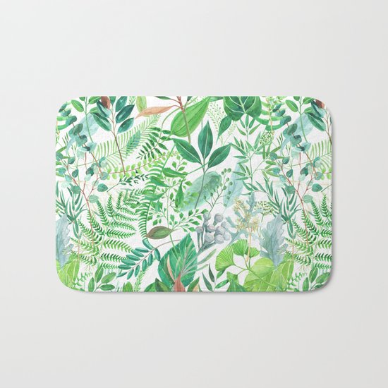greenery watercolor pattern Bath Mat