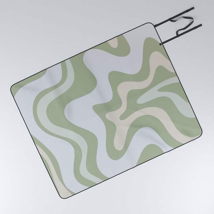 Liquid Swirl Contemporary Abstract Pattern in Light Sage Green Picnic Blanket