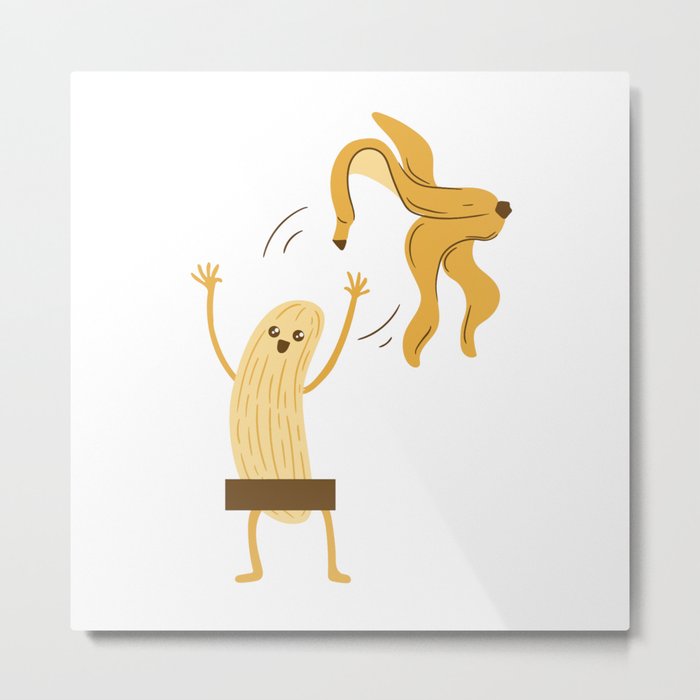 Naked Banana Cartoon Metal Print