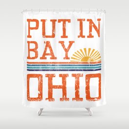 Put In Bay Ohio Retro Sunset Lake Erie Great Lakes Vintage Print Shower Curtain
