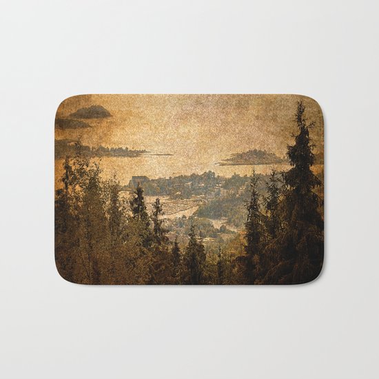 vintage forest landscape Bath Mat