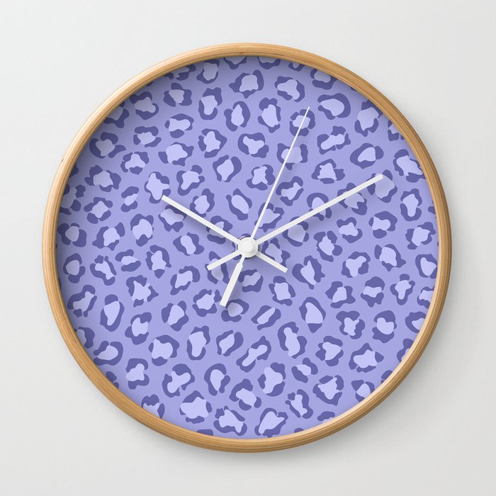 Periwinkle Blue Purple Leopard Animal Print Wall Clock