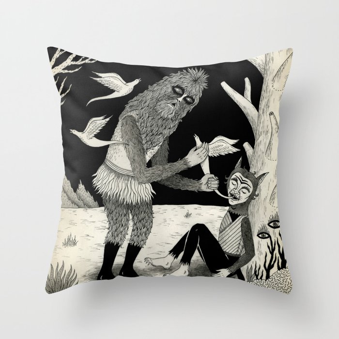 Thievery in the Woods Throw Pillow