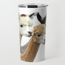 Alpaca Trio Travel Mug | Photo, Color, Fur, Fluffy, Animal, Heads, Alpaca, Trio, Portrait, Gray 