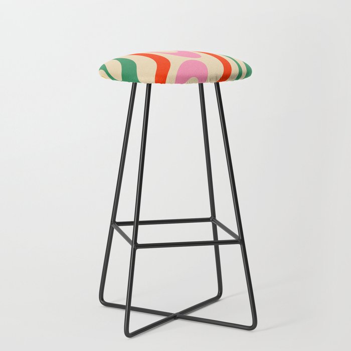 Wavy Loops Abstract Pattern in Rainbow Colors  Bar Stool