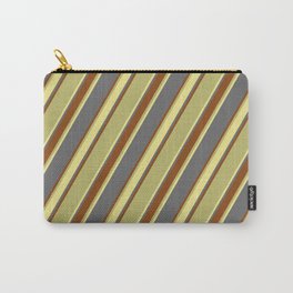[ Thumbnail: Dim Grey, Brown, Dark Khaki, and Tan Colored Lined/Striped Pattern Carry-All Pouch ]
