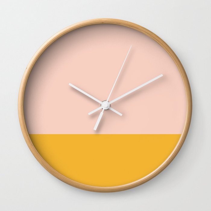 Blush Pink and Mustard Yellow Minimalist Color Block Wall Clock