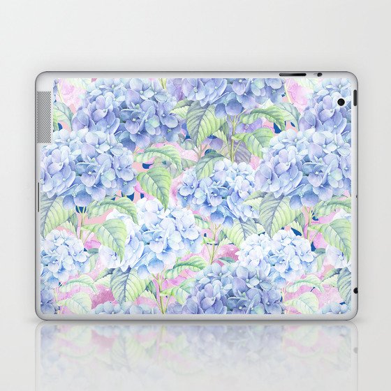 Botanical pink lavender watercolor hortensia floral Laptop & iPad Skin