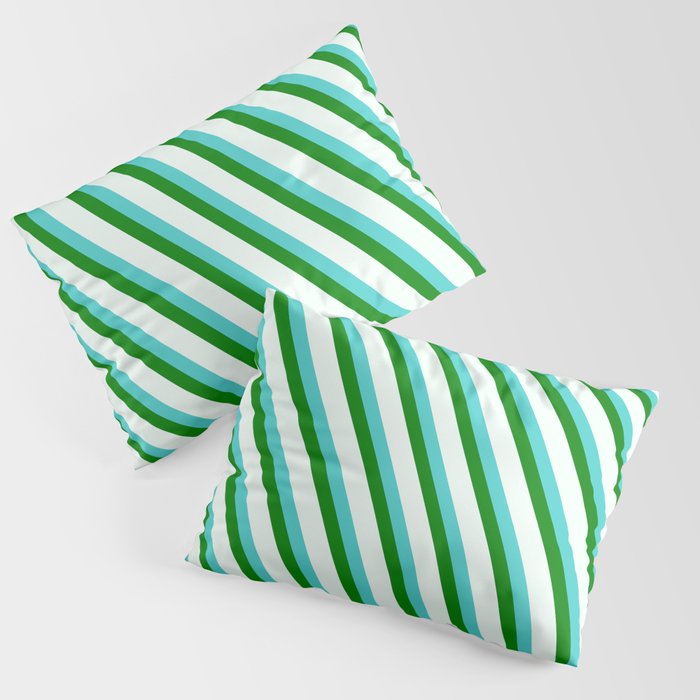 Turquoise, Green & Mint Cream Colored Stripes Pattern Pillow Sham