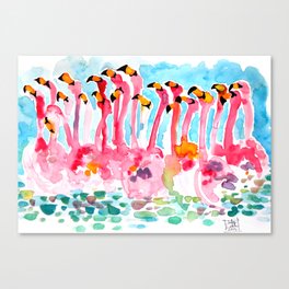 Welcome to Miami - Flamingos Illustration Canvas Print