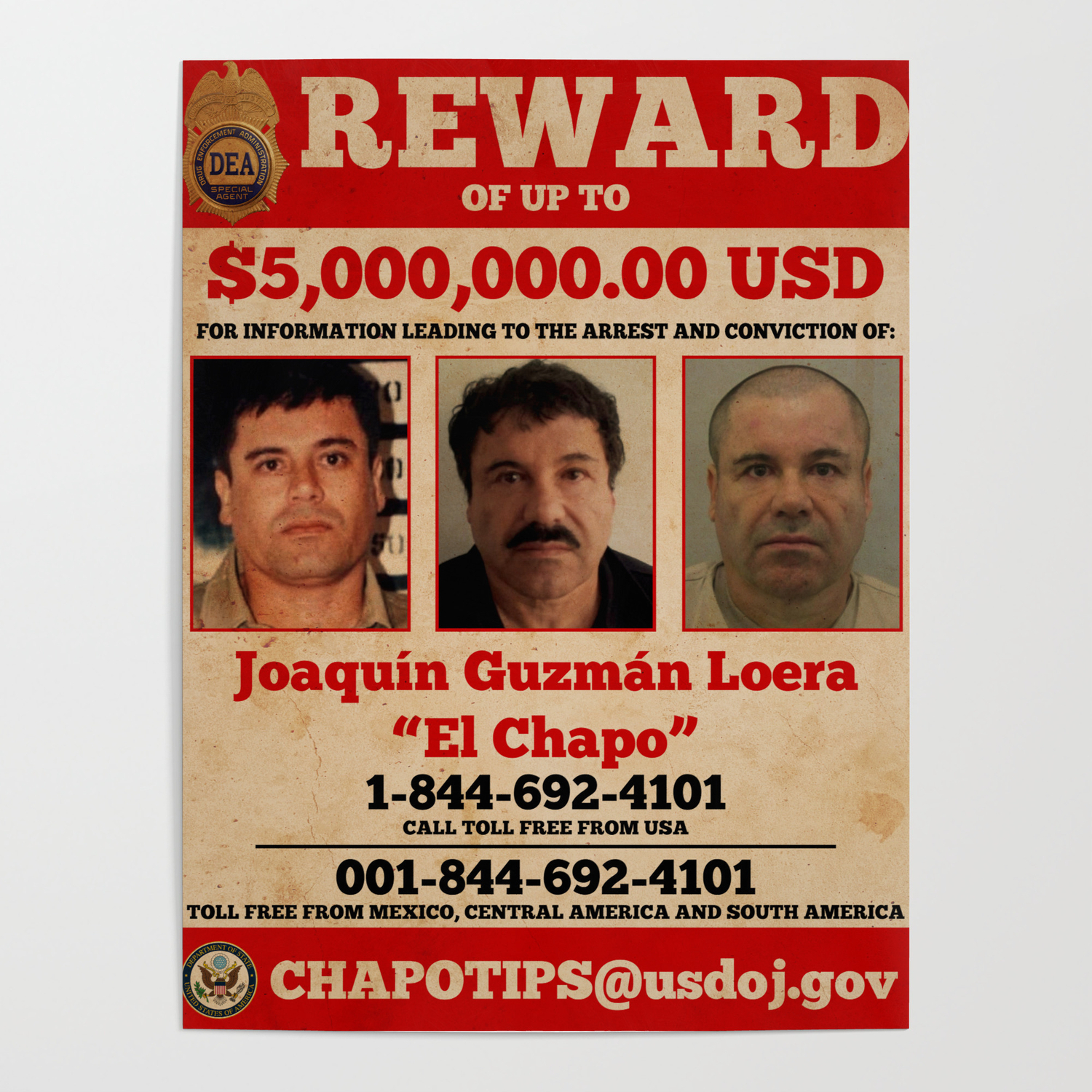 EL CHAPO WANTED POSTER PLAQUE MEXICO ORGANIZED CRIME DRUG CARTEL GUZMAN