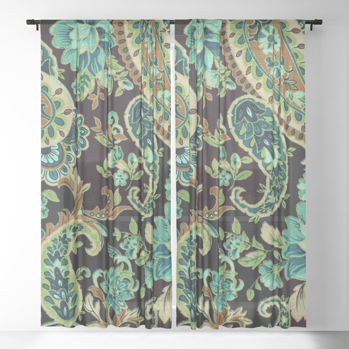 Brown Turquoise Paisley Fl Sheer, Turquoise And Brown Paisley Shower Curtain
