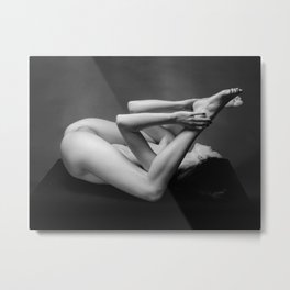 7485s-MAK Submissive Nude Woman Inspection Erotic Black & White Bare Breasted Naked Girl Metal Print