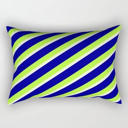[ Thumbnail: Dark Blue, Light Green, and Beige Colored Striped Pattern Rectangular Pillow ]