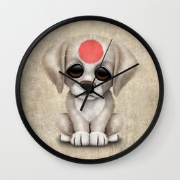 Cute Puppy Dog with flag of Japan Wall Clock