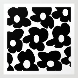 Black Retro Flowers White Background #decor #society6 #buyart Art Print