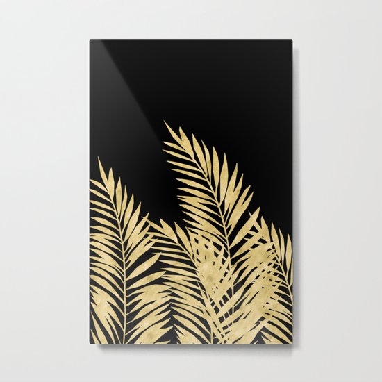 Palm Leaves Golden On Black Metal Print