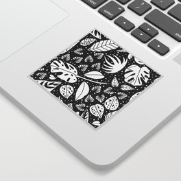 An assortment of black-and-white leaves Sticker
