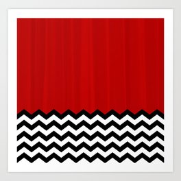 Red Black White Chevron Room w/ Curtains Art Print