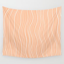 White Wave Lines on Light Salmon Background Wall Tapestry