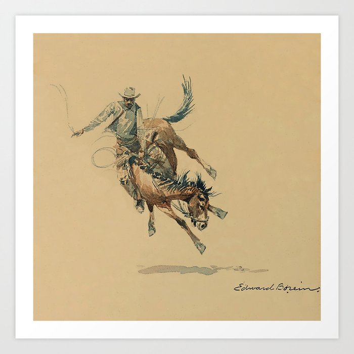 Cowboy on a Bucking Horse 3 by Edward Borein Art Print