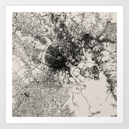 Saigon, Vietnam - Black & White City Map - mancave, world, cup, asia, maps, canvas, state, vintage Art Print