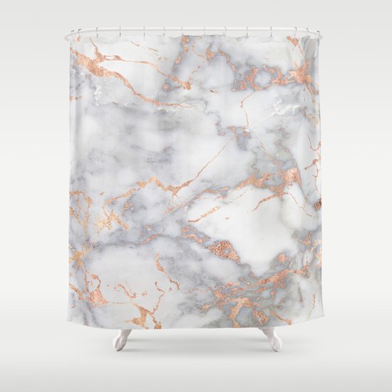 Grey Marble Rosegold Pink Metallic Foil Style Shower
