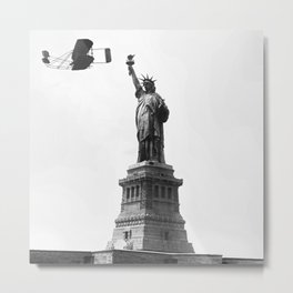 1909 Wilbur Wright, of Wright brothers fame, flies a Wright Type A plane by the Statue of Liberty black and white photograph Metal Print | Kittyhawk, Manhattann, Blackandwhite, Photo, Transportation, Newyork, Newyorkcity, 4Thofjuly, Photograph, Flight 