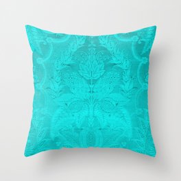 French Silk Brocade Turquoise Throw Pillow