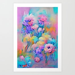 Pastel Color Flowers Watercolor Abstract Painting #3 Art Print