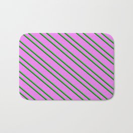 [ Thumbnail: Violet, Lime Green & Dark Green Colored Pattern of Stripes Bath Mat ]