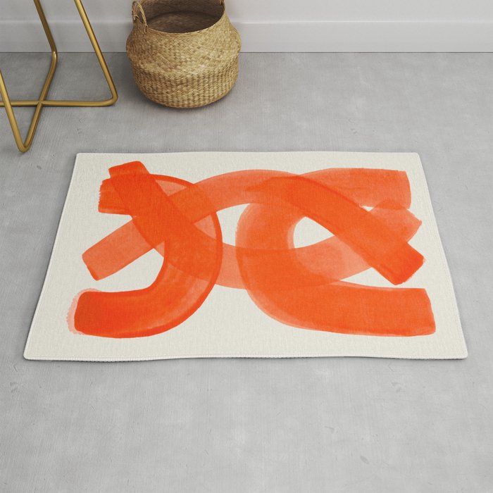 Mid Century Modern Abstract Painting Orange Watercolor Brush Strokes Rug