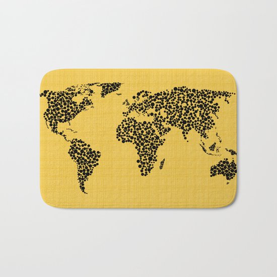Yellow world map Bath Mat