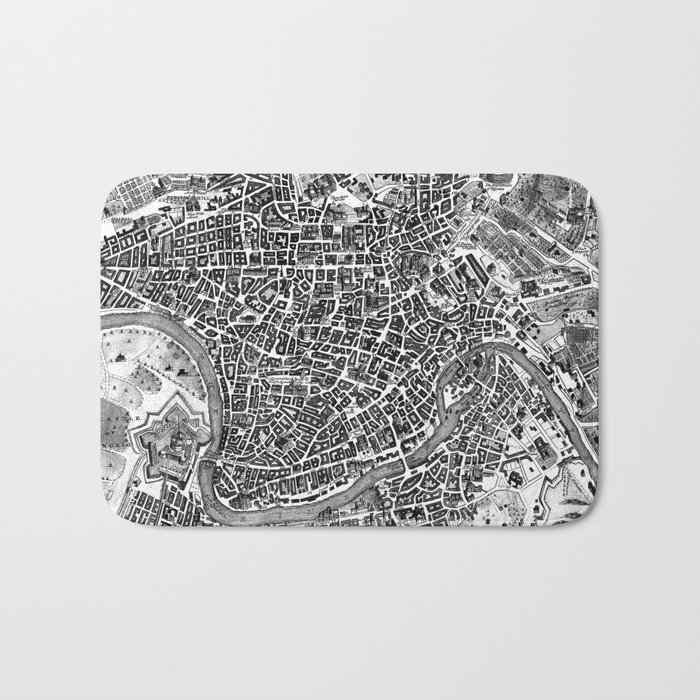 Vintage Map of Rome Italy (1721) BW Bath Mat