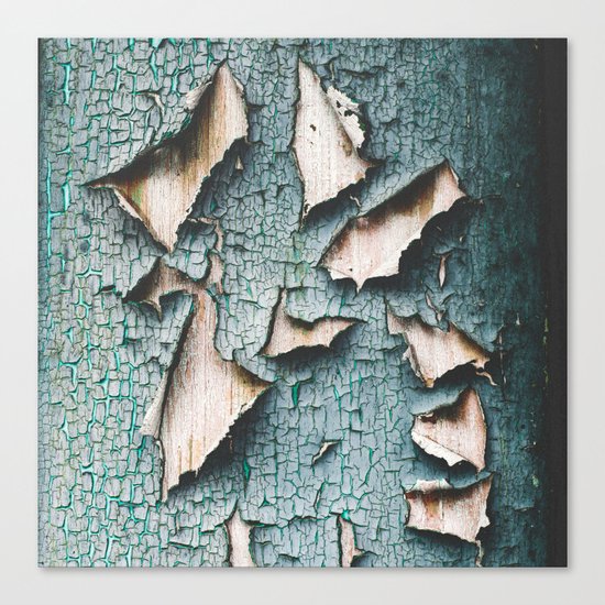 Rustic old light blue green peeling paint Canvas Print