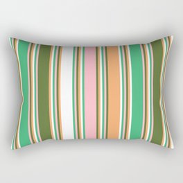 [ Thumbnail: Colorful Sea Green, Light Pink, Dark Olive Green, Brown, and White Colored Lines Pattern Rectangular Pillow ]