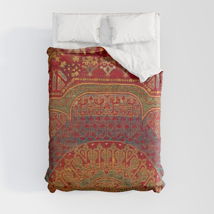 Bohemian Medallion VI // 15th Century Old Distressed Red Green Blue Coloful Ornate Rug Pattern Duvet Cover