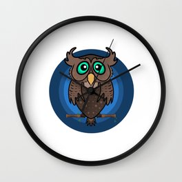 Great Horned Owl Cartoon Wall Clock